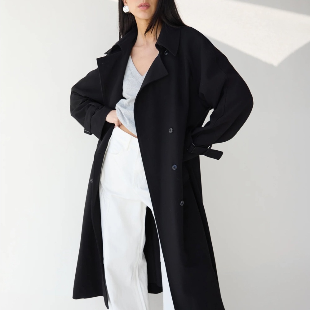 OAK + FORT Black Oversized Trench Coat